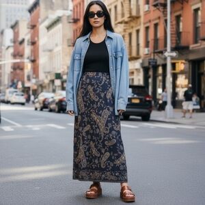 Talbots Maxi Womens Sz 12 Silk Side Slit Paisley Bohemian Boho Whimsical Artsy